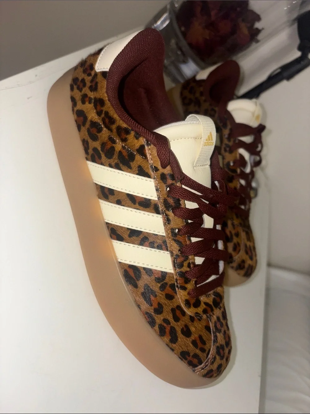 adidas Women’s Leopard Print Sneakers in Brown, Cream & Burgundy